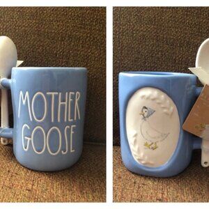 NWT Rae Dunn "Mother Goose" Blue Mug w/  White Ceramic Spoon